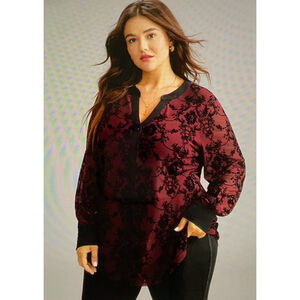BloomChic Red and Black Print mesh Top